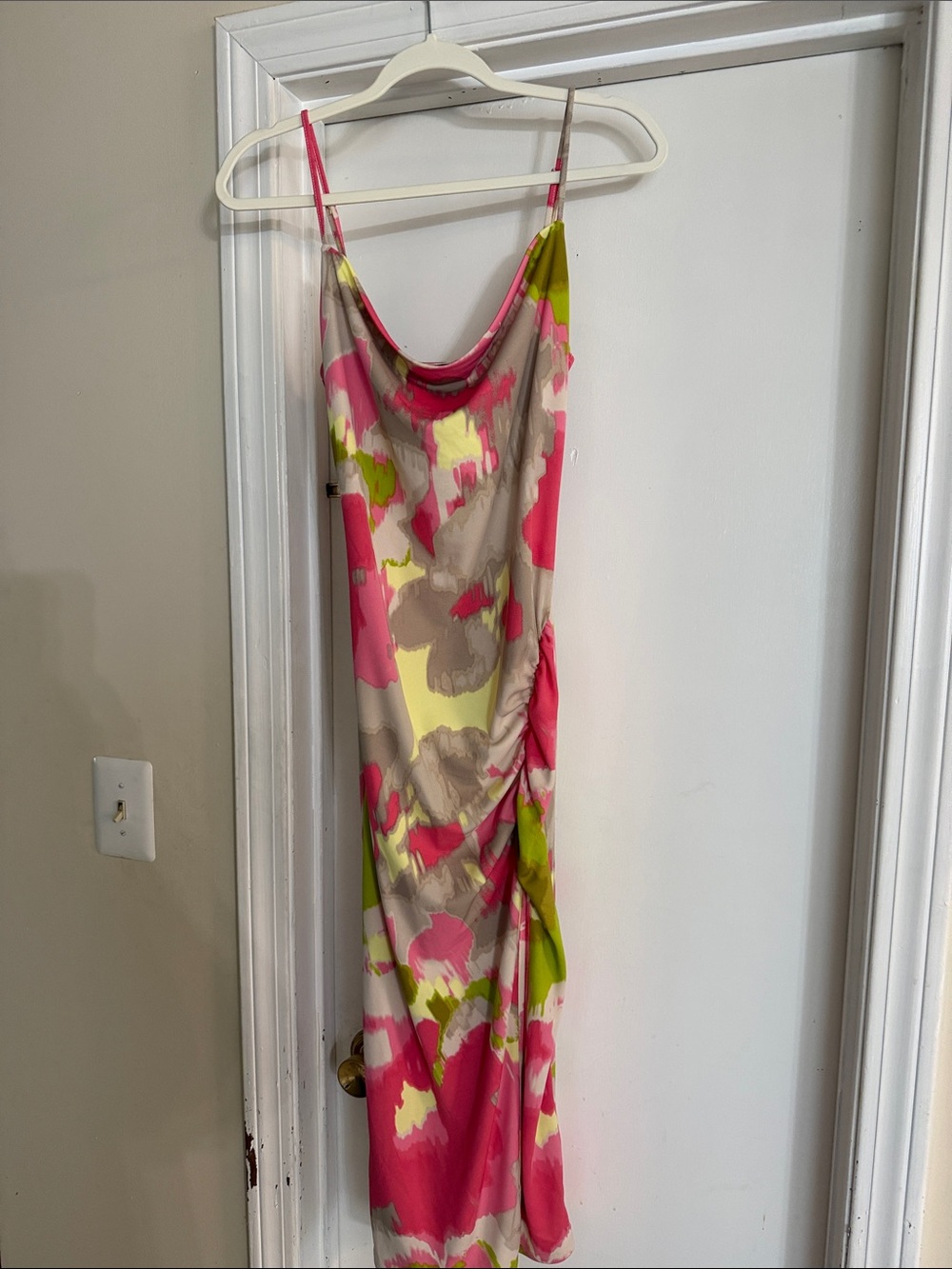 Forever 21 Pink, Lime & Taupe Floral Slip Maxi Dress